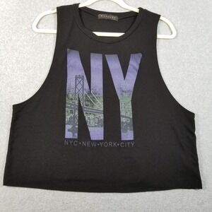 Milkyway Crop Tank Top Women's Large L Black NY City Sleeveless Cutoff Raw Hem